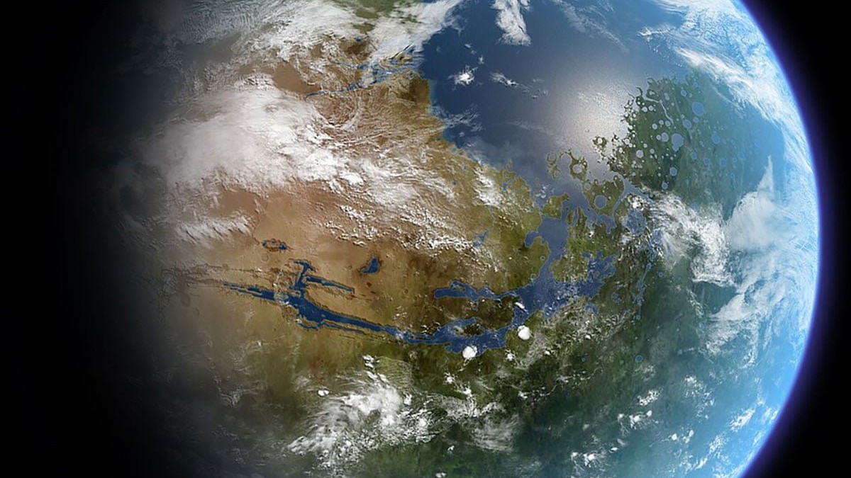 Realistic image of a completely terraformed Mars