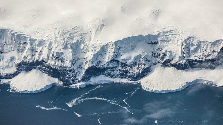 Antarctic ice sheet aerial view