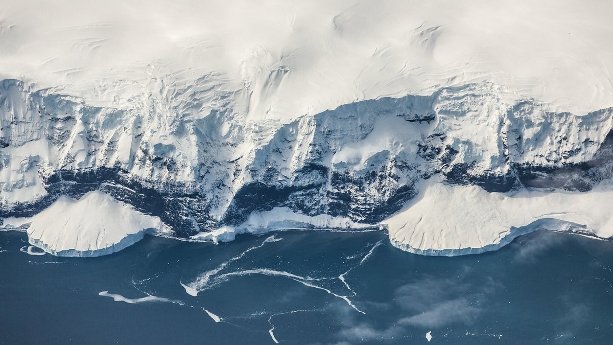 Antarctic ice sheet aerial view