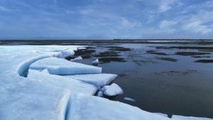 Frozen Arctic permafrost landscape