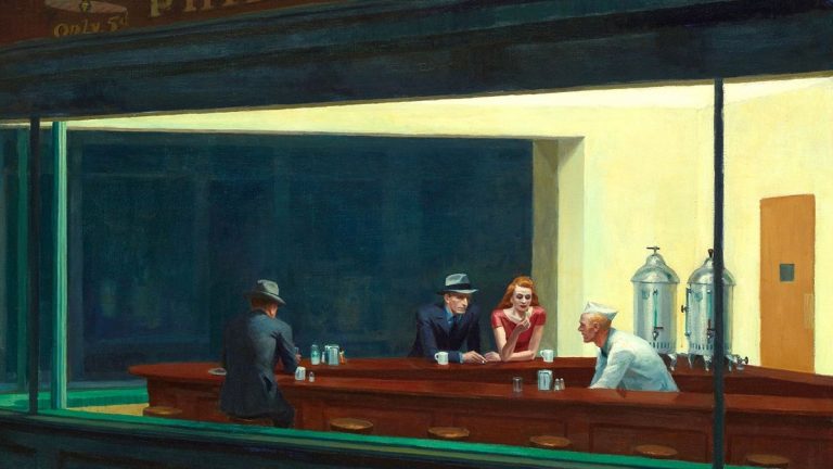 Edward Hopper painting Nighthawks used as a public-domain illustration of social isolation