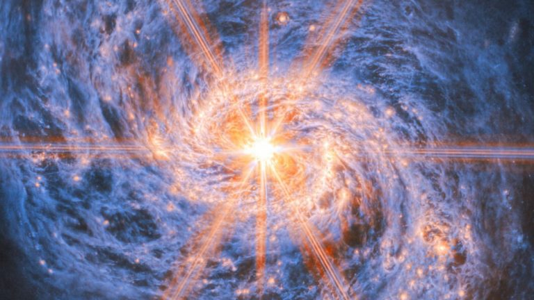 A beacon of light in swirls of dust