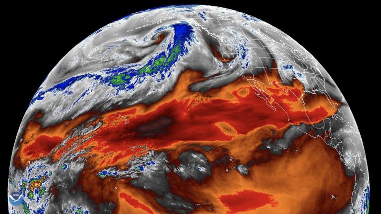 GOES West satellite image of an atmospheric river over the northern Pacific Ocean