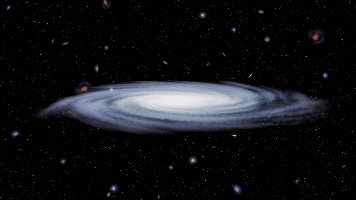 Illustration of a spiral galaxy surrounded by stars and galaxies in deep space, showcasing cosmic beauty