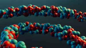 Vibrant closeup of a colorful molecular model illustrating abstract scientific concepts