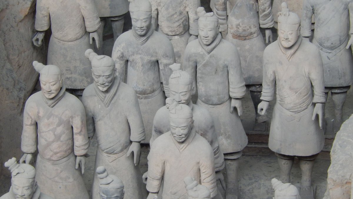Terracotta Warriors in Xi'an, Shaanxi, China. Ancient army sculptures guarding Emperor Qin Shi Huang's tomb