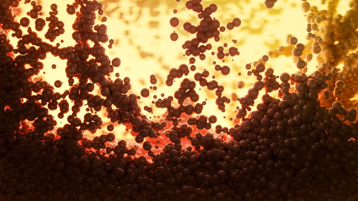 Dynamic abstract image of molecules with vibrant warm tones, highlighting scientific visualization