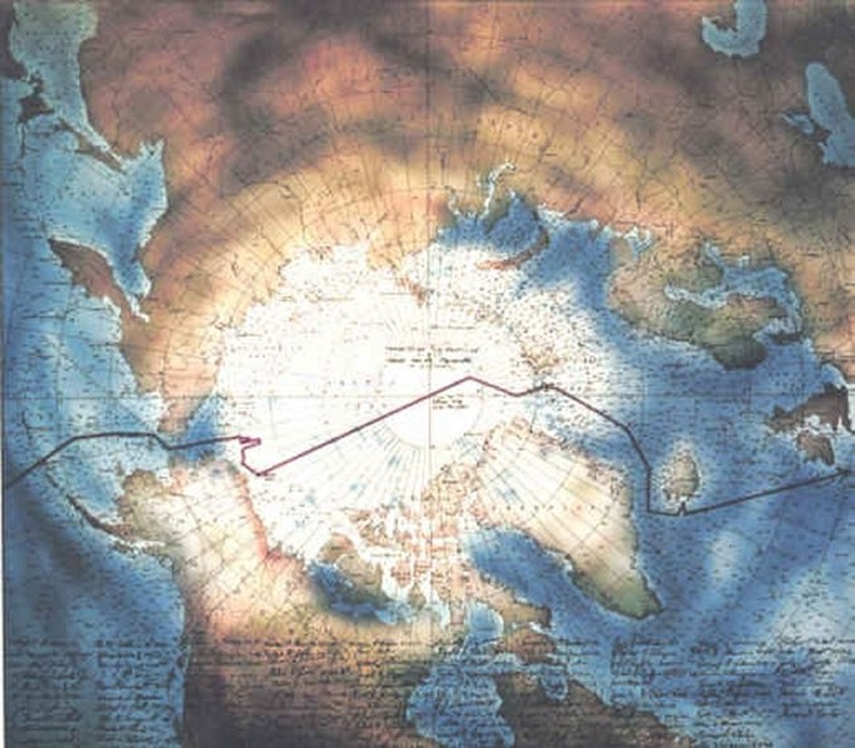 Map of USS Nautilus's 1958 voyage beneath the Arctic ice