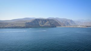 Rugged coastline of the Musandam Peninsula near Al Khasab, Oman
