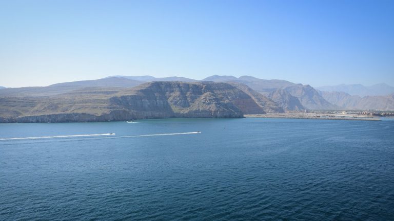 Rugged coastline of the Musandam Peninsula near Al Khasab, Oman