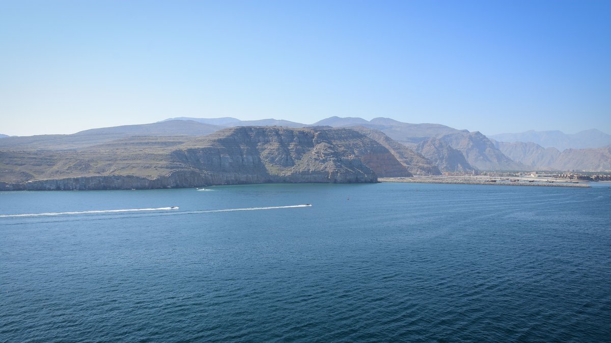 Rugged coastline of the Musandam Peninsula near Al Khasab, Oman