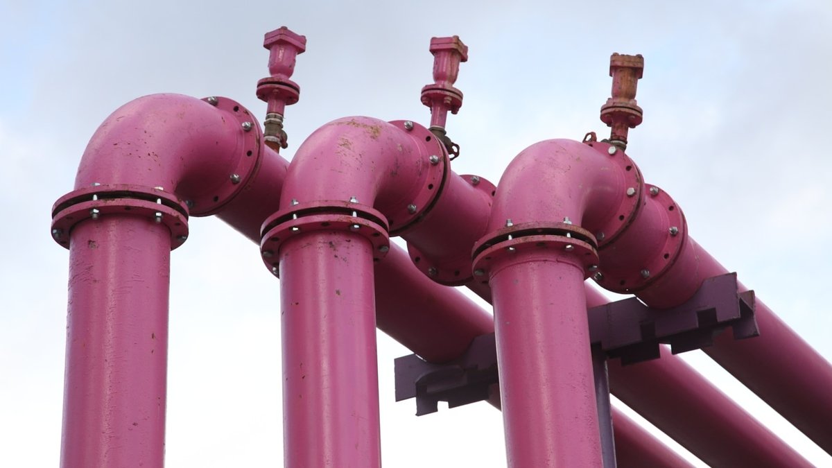 Purple utility pipes used to distinguish non-potable water systems