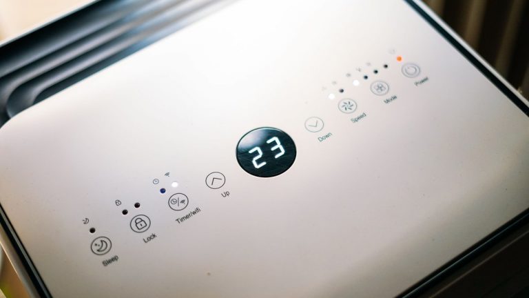 Control panel on a portable indoor air-treatment appliance