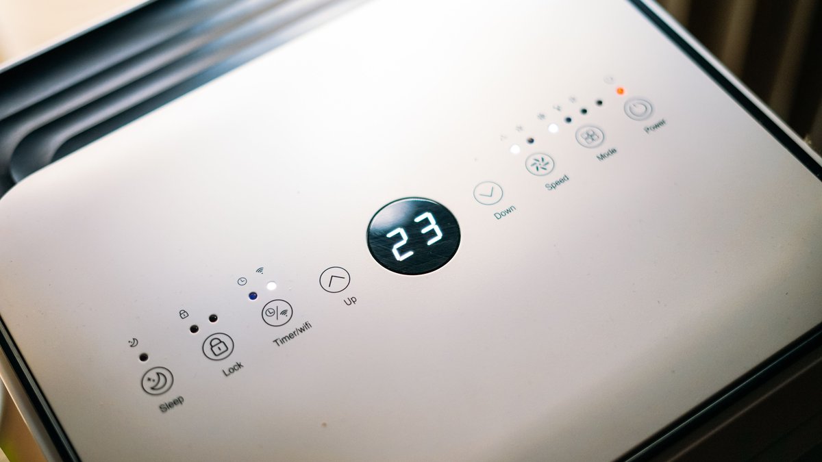 Control panel on a portable indoor air-treatment appliance