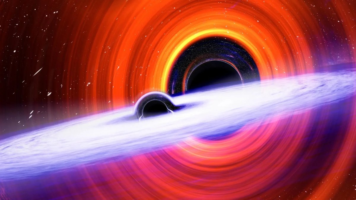 Artist's rendering of a binary black hole merger