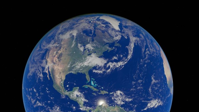 Earth from space with the Pacific Ocean and North America visible