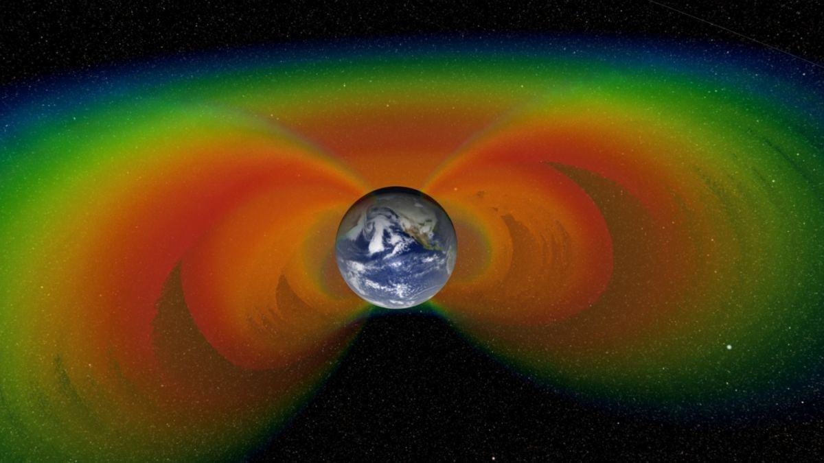 NASA visualization showing a cross-section of Earth's Van Allen radiation belts