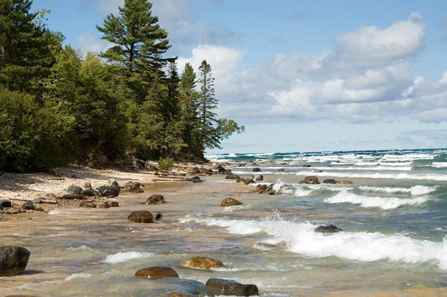 Lake Superior continually shapes the Pictured Rocks shoreline. NPS photo