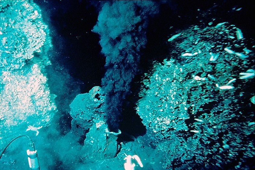 CaptionBlack smokers were first discovered in 1979 on the East Pacific Rise at 21° north latitude. Image