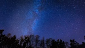 Beautiful night sky with Milky Way over forest. Night landscape