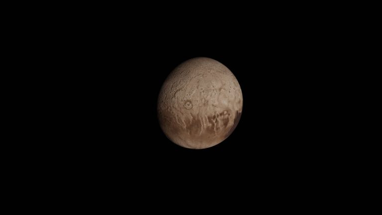 Detailed view of Pluto-like icy terrain in space