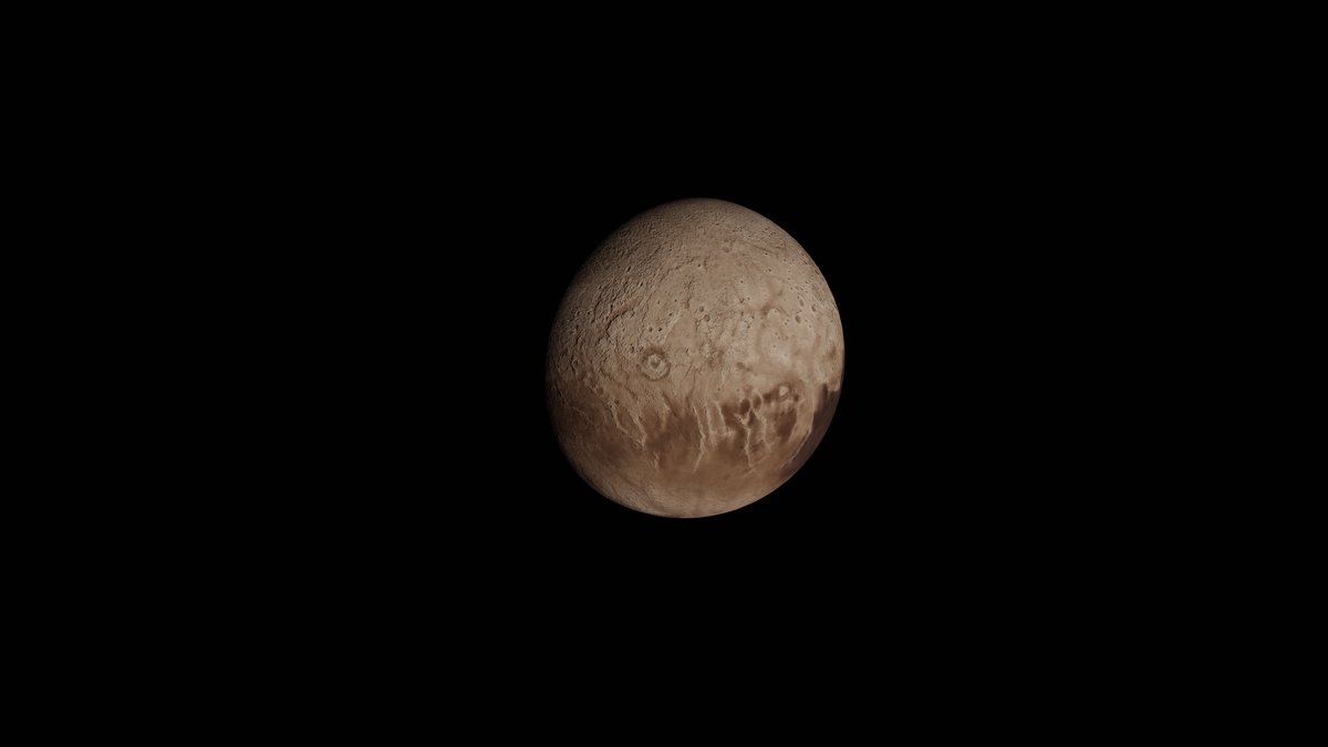 Detailed view of Pluto-like icy terrain in space