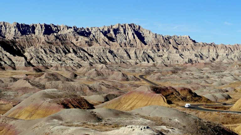 Badlands National Park landscape and mixed-grass prairie in South Dakota