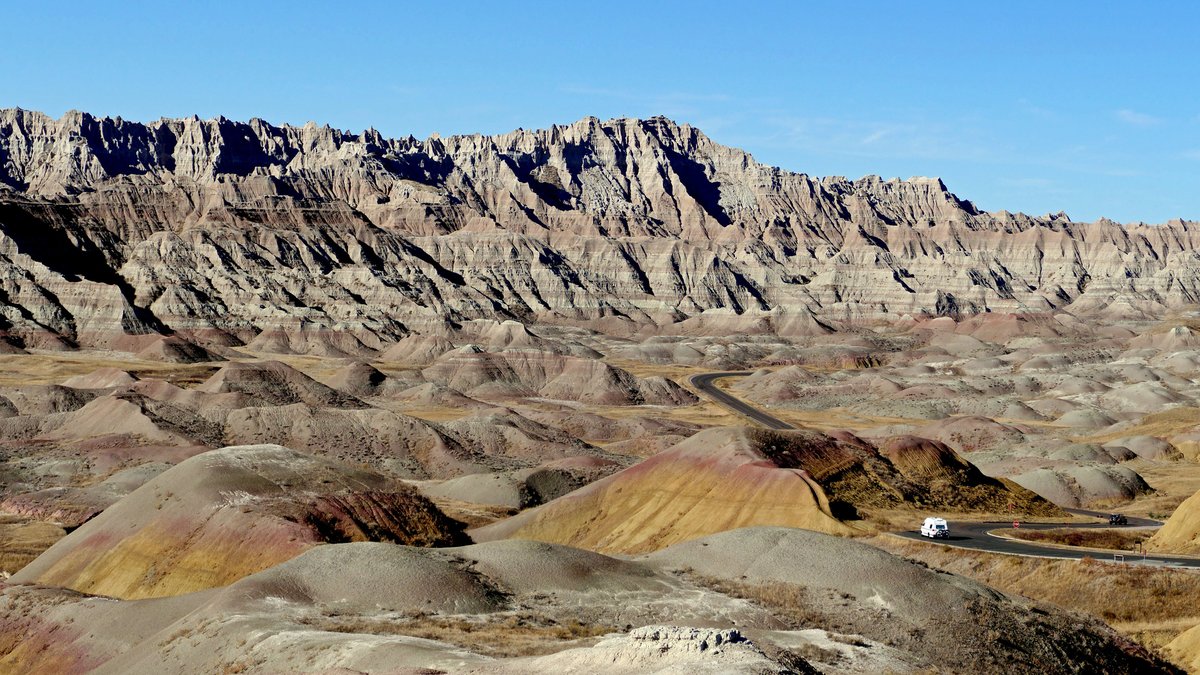 Badlands National Park landscape and mixed-grass prairie in South Dakota