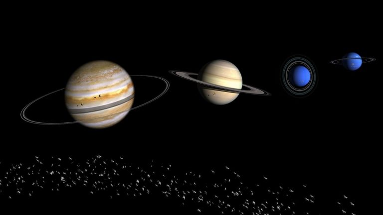 Today, the solar system has four giant planets. But in its infancy, it may have harbored one or two more. (Image