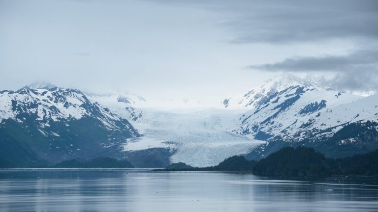 Mendenhall Glacier and calm water of Alaska's fjords