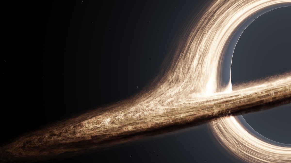 Dramatic CGI rendering of a black hole with swirling accretion disk