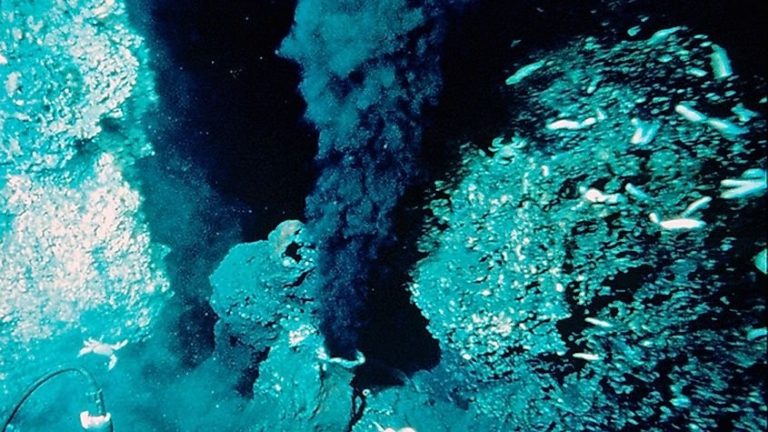 Black smoker hydrothermal vent on the deep seafloor