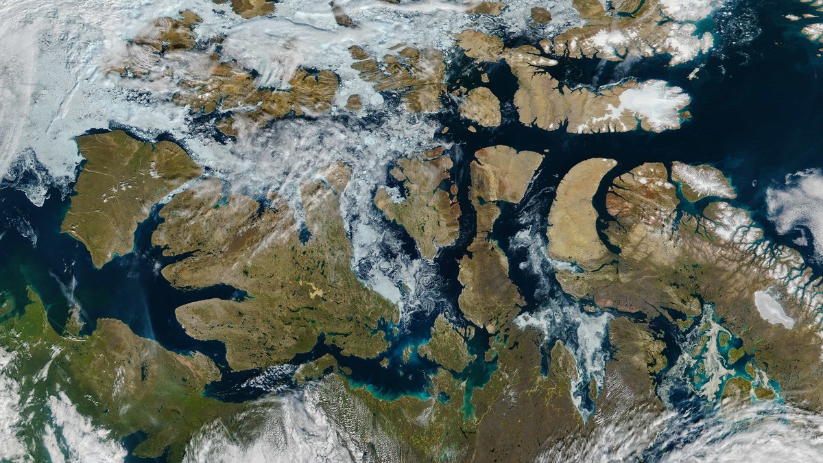 Satellite view of the intricate Canadian Arctic Archipelago coastline and Northwest Passage