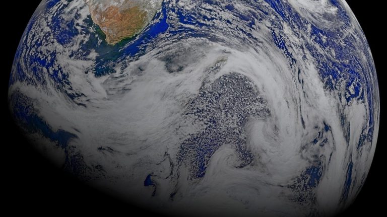 Satellite composite showing the Indian, Atlantic, and Southern oceans around southern Africa