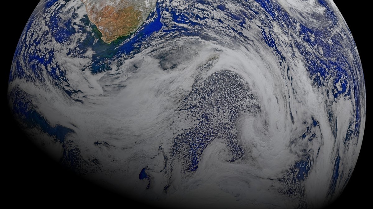 Satellite composite showing the Indian, Atlantic, and Southern oceans around southern Africa