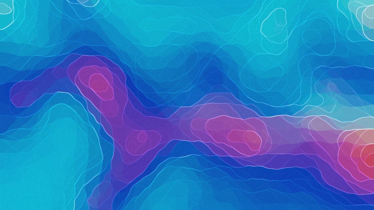 Vibrant abstract artwork resembling a topographic map with flowing blue and magenta lines
