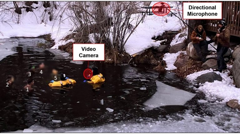 Service members performing a group creativity task during cold-water immersion
