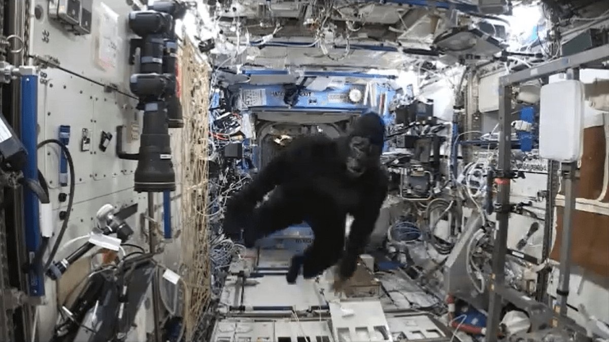 Astronaut working inside space station