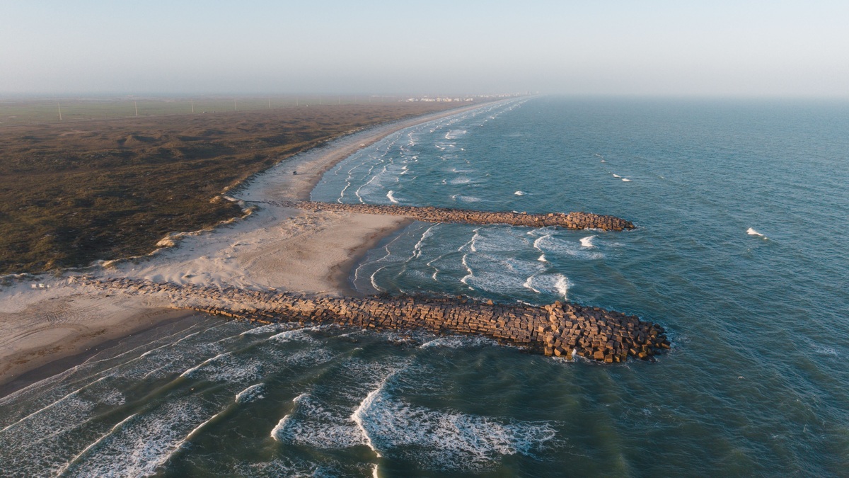 Stunning aerial view of Mustang Island's coastline and the Gulf of Mexico, Texas