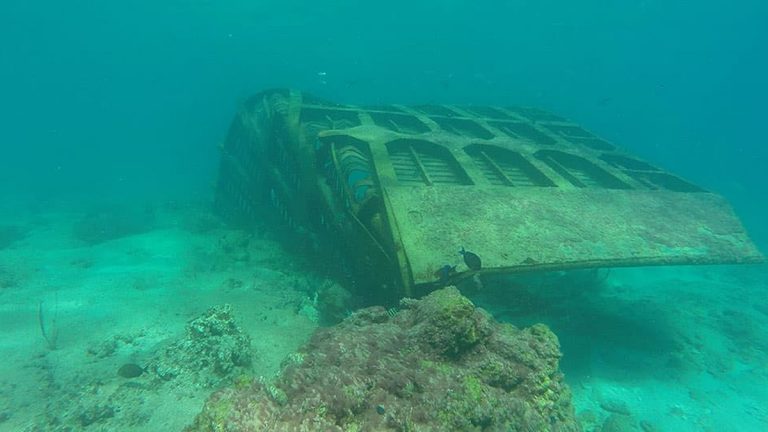 A vessel sunk among coral after Hurricane Maria in Puerto Rico