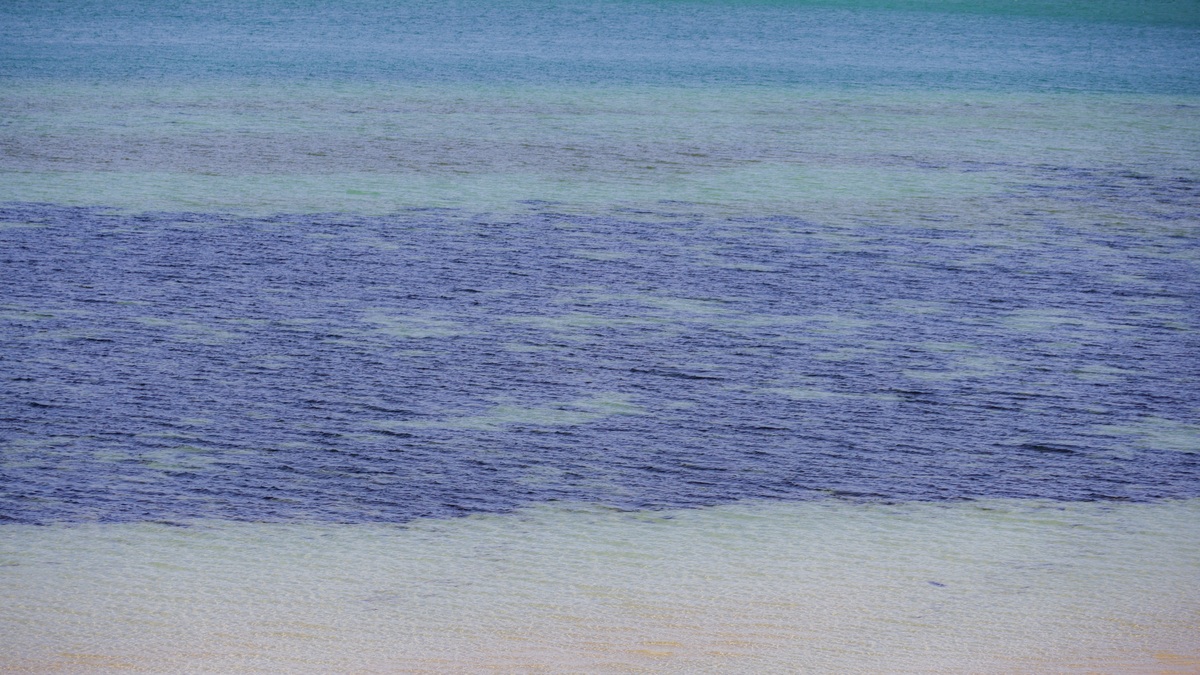 A tranquil view of ocean water with layered blue hues creating a calming texture