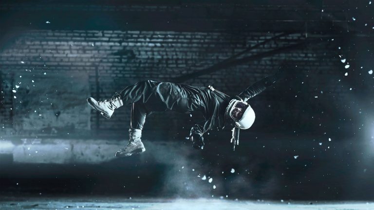 Person floating during zero gravity training