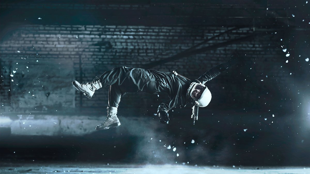 Person floating during zero gravity training