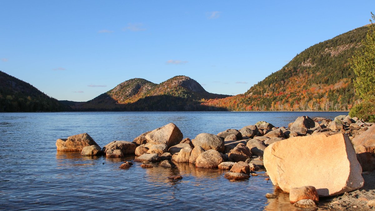 Jordan Pond and the Bubbles in Acadia National Park, Maine, at sunset