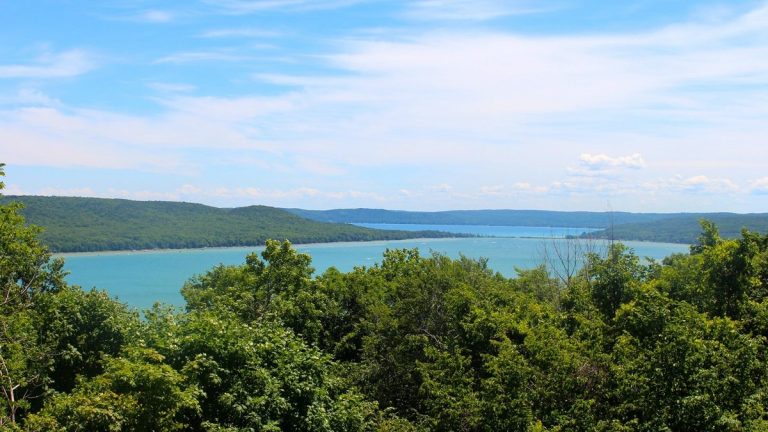 Big Glen Lake and Little Glen Lake seen from an overlook in Michigan