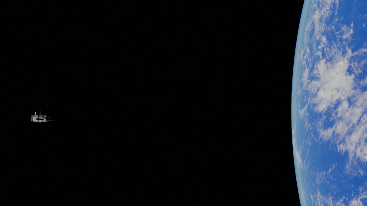 A stunning view of Earth with a distant satellite in space