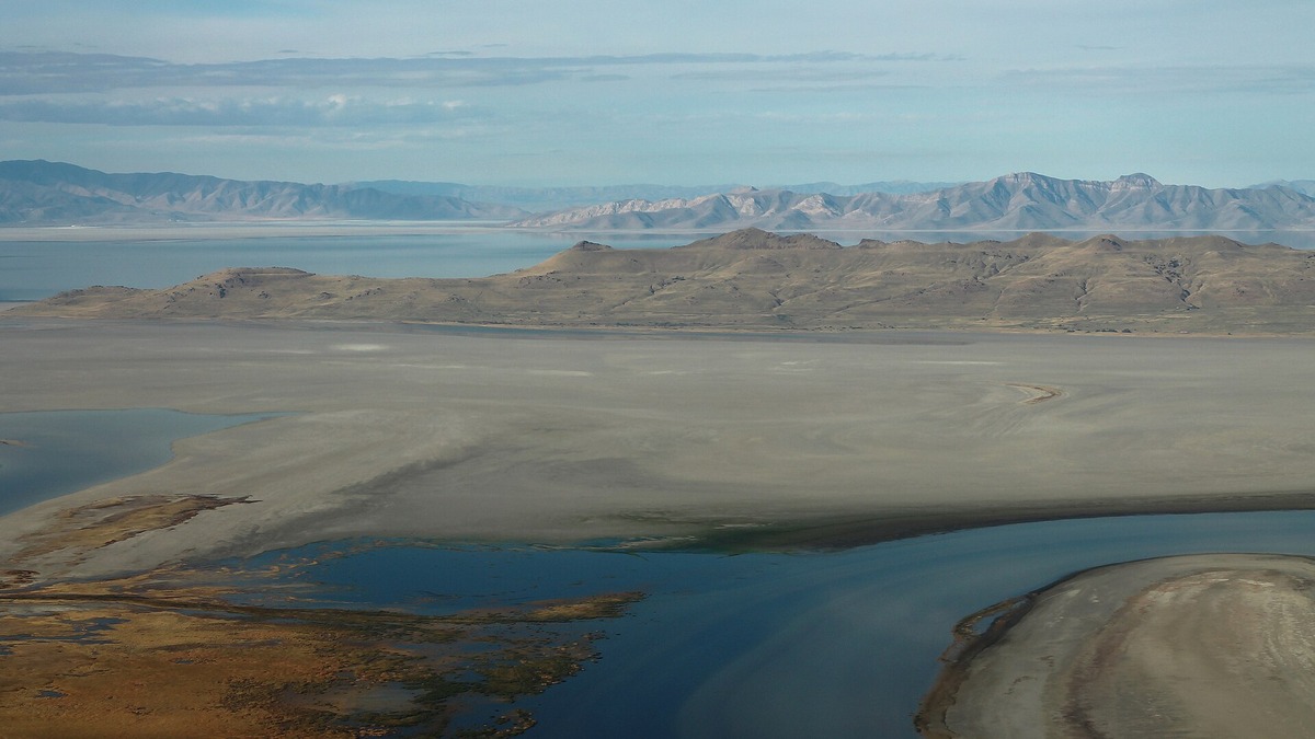 Aerial view of the Great Salt Lake in Utah