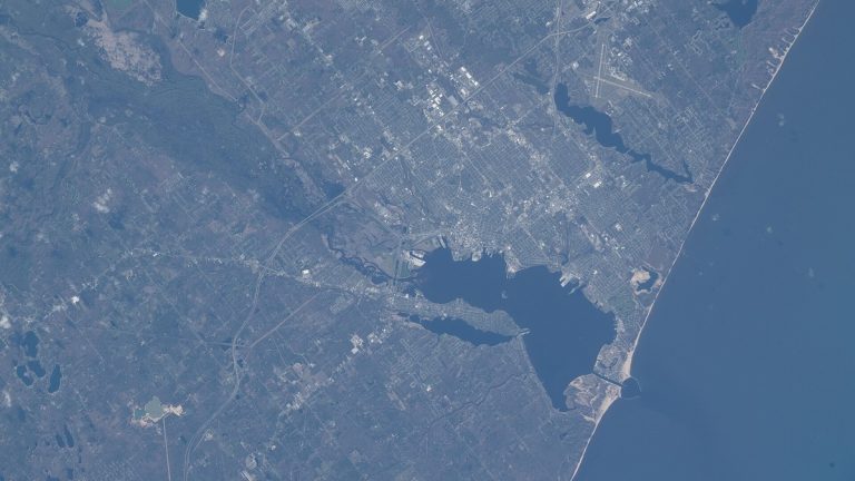 Muskegon Lake flowing into Lake Michigan