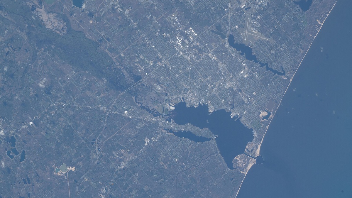 Muskegon Lake flowing into Lake Michigan