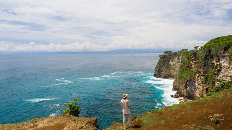 Person enjoying a panoramic view of the ocean from a scenic coastal cliff